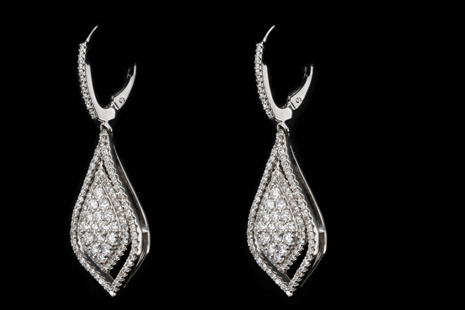 14K White Gold 0.75 Carat Total Weight Diamond Pave Teardrop Earrings - Queen May