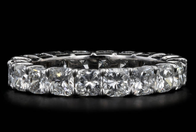 18K White Gold 3.74 Carat Total Weight Cushion Diamond Eternity Band - Queen May