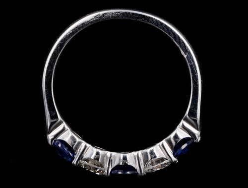 14K White Gold Round Natural Sapphire & Diamond Five Stone Band - Queen May