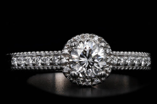 18K White Gold 0.55 Carat Round Brilliant Diamond Halo Milgrain Engagement Ring - Queen May