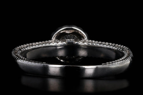 18K White Gold 0.55 Carat Round Brilliant Diamond Halo Milgrain Engagement Ring - Queen May