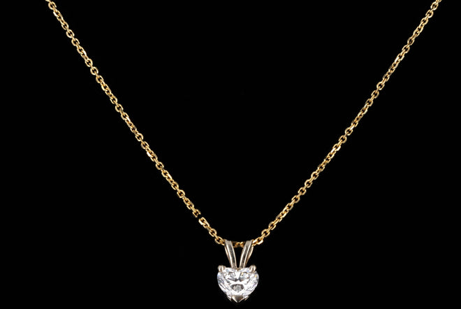 14K Yellow Gold 0.64 Carat Heart Diamond Pendant Necklace EGL Certified - Queen May