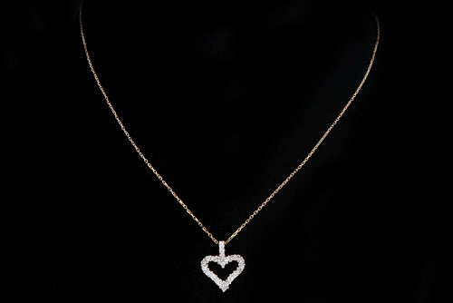14K Yellow Gold 0.42 Carat Total Weight Diamond Heart Pendant Necklace - Queen May