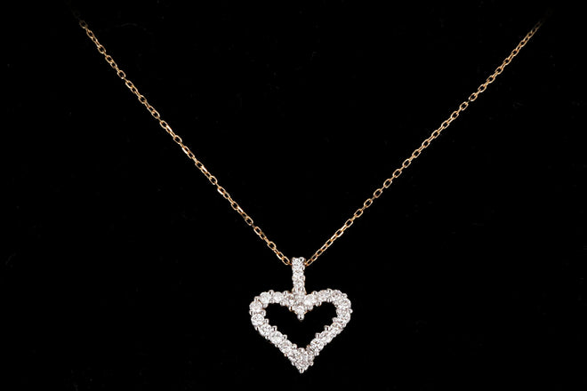 14K Yellow Gold 0.42 Carat Total Weight Diamond Heart Pendant Necklace - Queen May