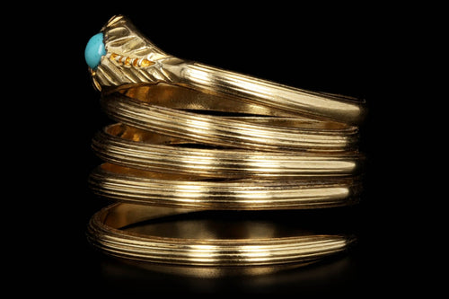 Vintage 18K Yellow Gold Turquoise Snake Wrap Ring - Queen May