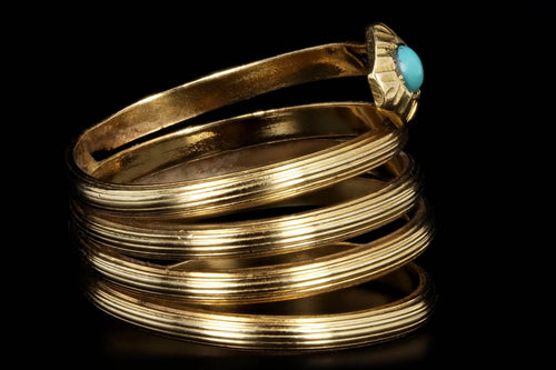 Vintage 18K Yellow Gold Turquoise Snake Wrap Ring - Queen May