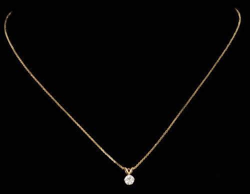 14K Yellow Gold 0.45 Carat Old European Diamond Solitaire Pendant Necklace - Queen May