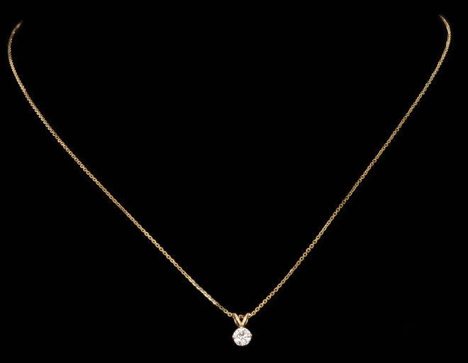 14K Yellow Gold 0.45 Carat Old European Diamond Solitaire Pendant Necklace - Queen May