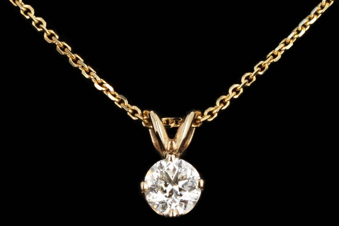 14K Yellow Gold 0.45 Carat Old European Diamond Solitaire Pendant Necklace - Queen May