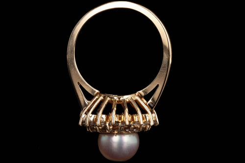 14K Yellow Gold 7.9mm Cultured Pearl & Diamond Double Halo Ring - Queen May