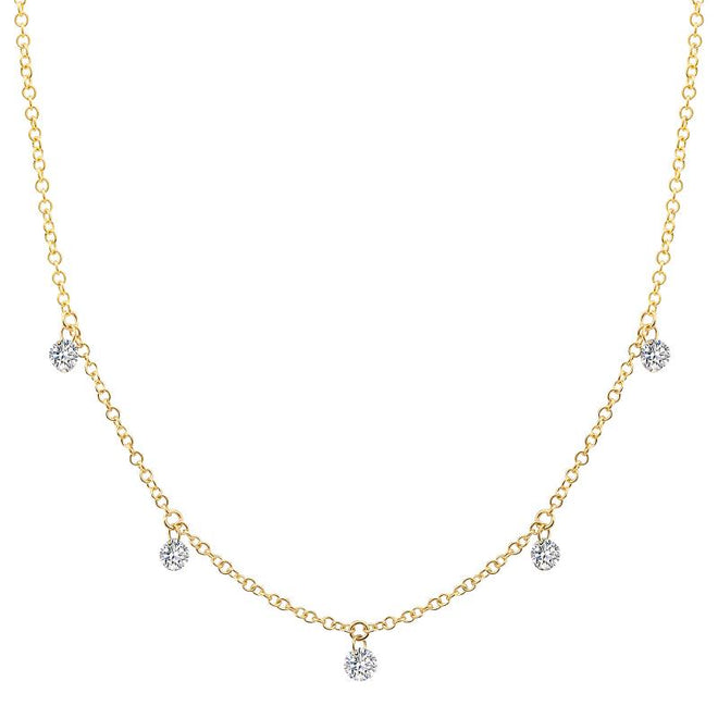 14K Yellow Gold Floating Diamond Necklace - Queen May