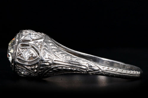 Art Deco Platinum 0.55 Carat Old European Diamond Filigree Engagement Ring - Queen May