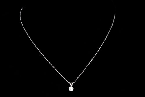 14K White Gold 0.66 Carat Round Brilliant Diamond Solitaire Pendant Necklace - Queen May