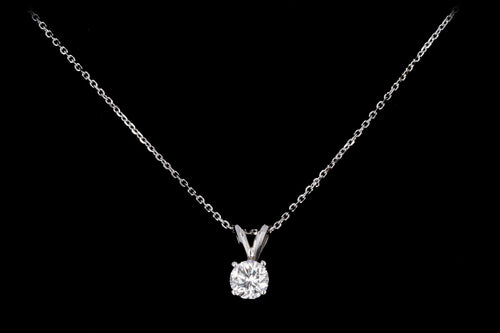 14K White Gold 0.66 Carat Round Brilliant Diamond Solitaire Pendant Necklace - Queen May