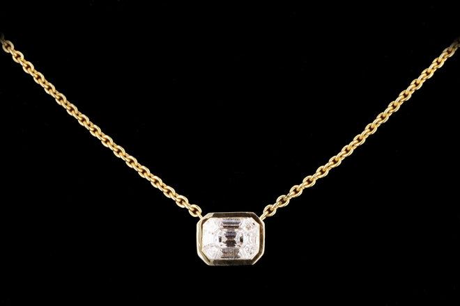 14K Yellow Gold 0.31 Carat Total Weight Mosaic Emerald Cut Diamond East-West Bezel Pendant Necklace - Queen May