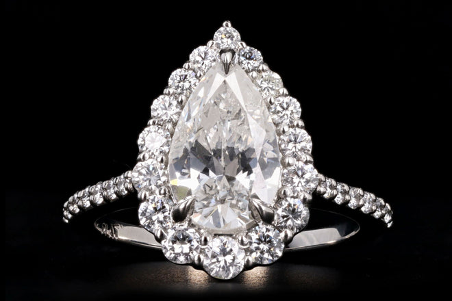 2.08 Carat Pear Diamond Graduated Halo Engagement Ring in Platinum GIA Certified - Queen May