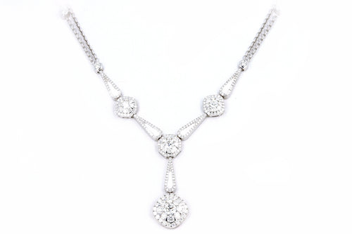14K White Gold 2.6 Carat Total Weight Round Diamond Halo Pendant Drop Necklace - Queen May
