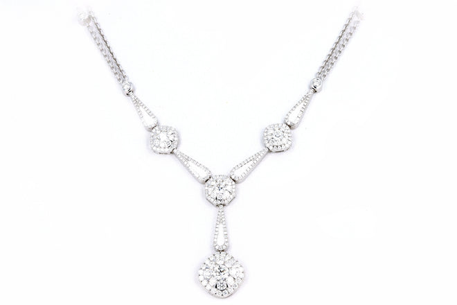 14K White Gold 2.6 Carat Total Weight Round Diamond Halo Pendant Drop Necklace - Queen May