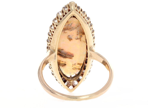 Victorian 14K Yellow Gold 5 Carat Ethiopian Opal & Old European Diamond Halo Ring - Queen May
