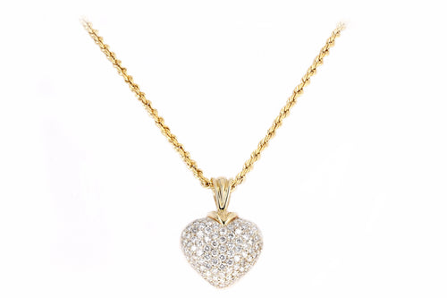 14K Yellow Gold 3.5 Carat Total Weight Round Brilliant Diamond Pave Heart Pendant Necklace - Queen May