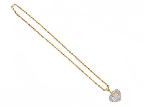 14K Yellow Gold 3.5 Carat Total Weight Round Brilliant Diamond Pave Heart Pendant Necklace - Queen May