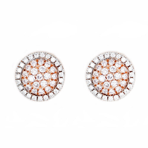 14K Rose Gold 0.50 Carat Total Weight Diamond Pave Disk Stud Earrings - Queen May