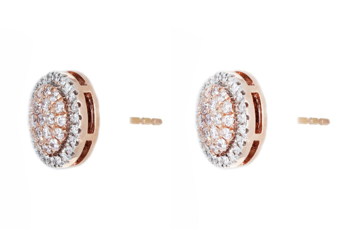 14K Rose Gold 0.50 Carat Total Weight Diamond Pave Disk Stud Earrings - Queen May