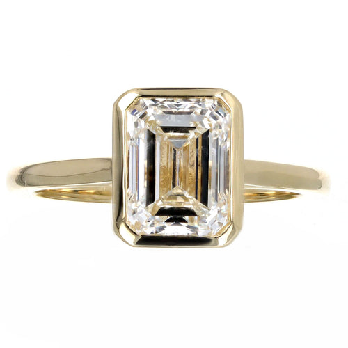 2.51 Carat Emerald Cut Diamond Bezel Engagement Ring in 18K Yellow Gold GIA Certified - Queen May