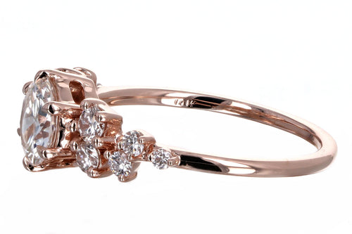 1.04 Carat Round Brilliant Diamond Floral Engagement Ring in 14K Rose Gold GIA Certified - Queen May