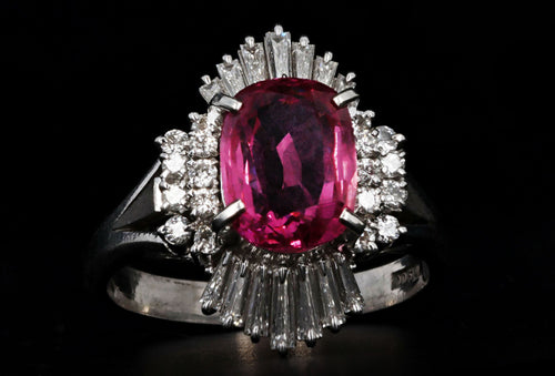 Retro Platinum 3.30 Carat Natural Pink Sapphire & Diamond Ballerina Fan Ring - Queen May