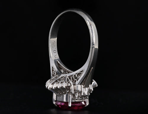 Retro Platinum 3.30 Carat Natural Pink Sapphire & Diamond Ballerina Fan Ring - Queen May