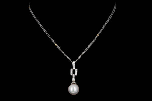 18K Gold 13.60mm South Sea Pearl Diamond Pendant Necklace - Queen May