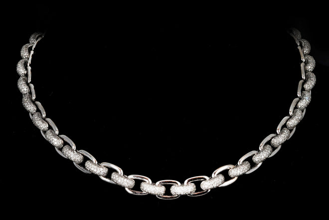 18K White Gold 10 Carat Total Weight Round Brilliant Diamond Pave Link Chain Necklace - Queen May