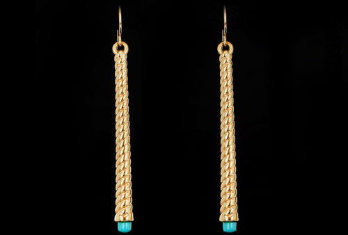 14K Yellow Gold Spiral Drop Earrings with Turquoise Accents - Queen May