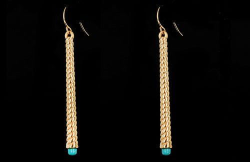 14K Yellow Gold Spiral Drop Earrings with Turquoise Accents - Queen May