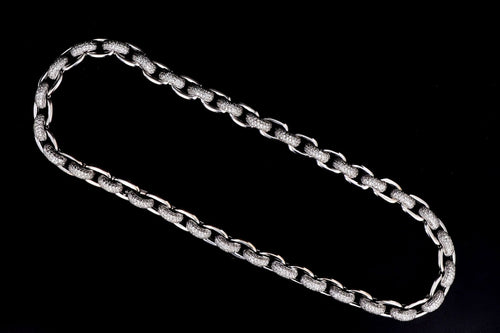 18K White Gold 10 Carat Total Weight Round Brilliant Diamond Pave Link Chain Necklace - Queen May