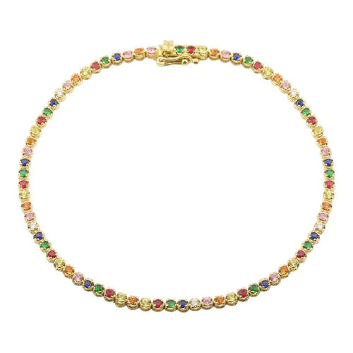 14K Yellow Gold Rainbow Tennis Bracelet - Queen May