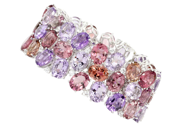 18K White Gold Amethyst Tourmaline Morganite & White Sapphire Bracelet - Queen May