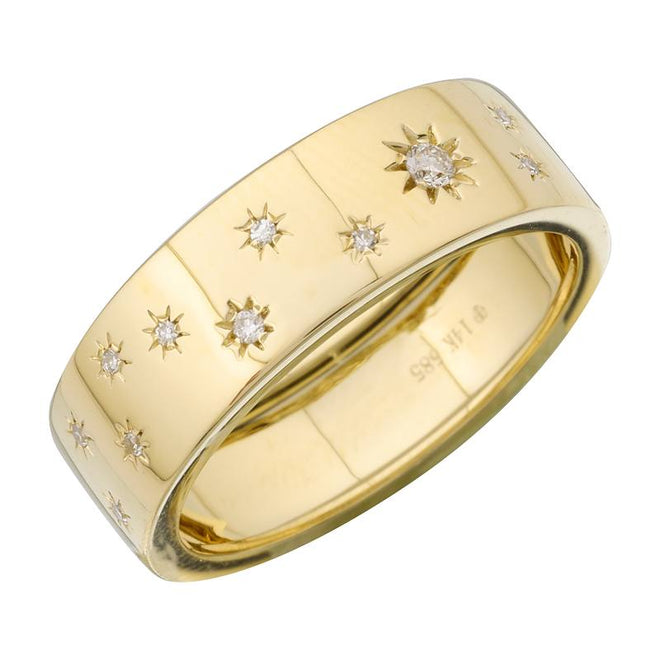 14K Yellow Gold Diamond Celestial Wide Band - Queen May