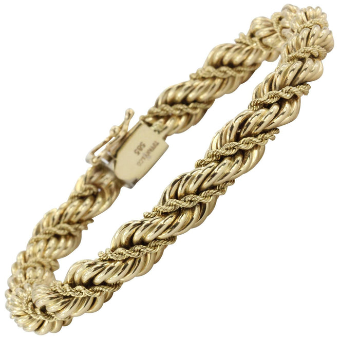 Vintage Tiffany & Co 14K Gold Thick Rope Bracelet 7.5" - Queen May