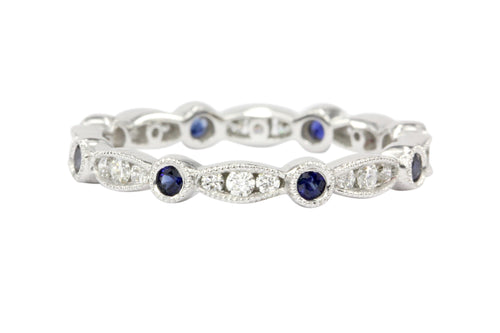 14K White Gold Diamond And Sapphire Band - Queen May