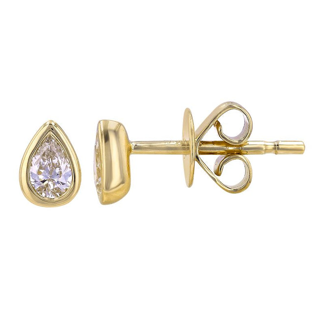 0.22 Carat Total Weight Pear Diamond Bezel Stud Earrings in 14K Yellow Gold - Queen May