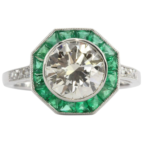 2.1 Carat Diamond Emerald Platinum Engagement Ring - Queen May