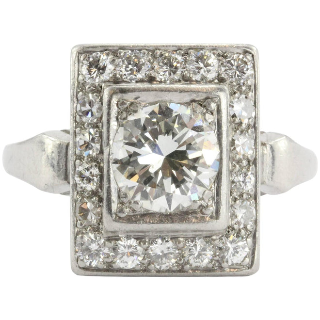 Antique Art Deco Platinum 1.9 Carat Transition Cut Diamond Engagement Ring - Queen May