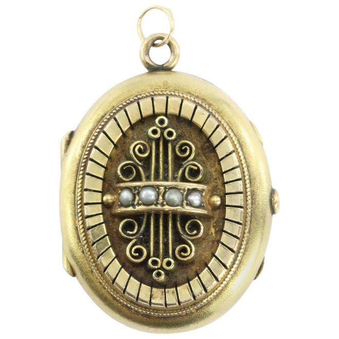Victorian Antique 18k Solid Yellow Gold Seed Pearl Locket - Queen May