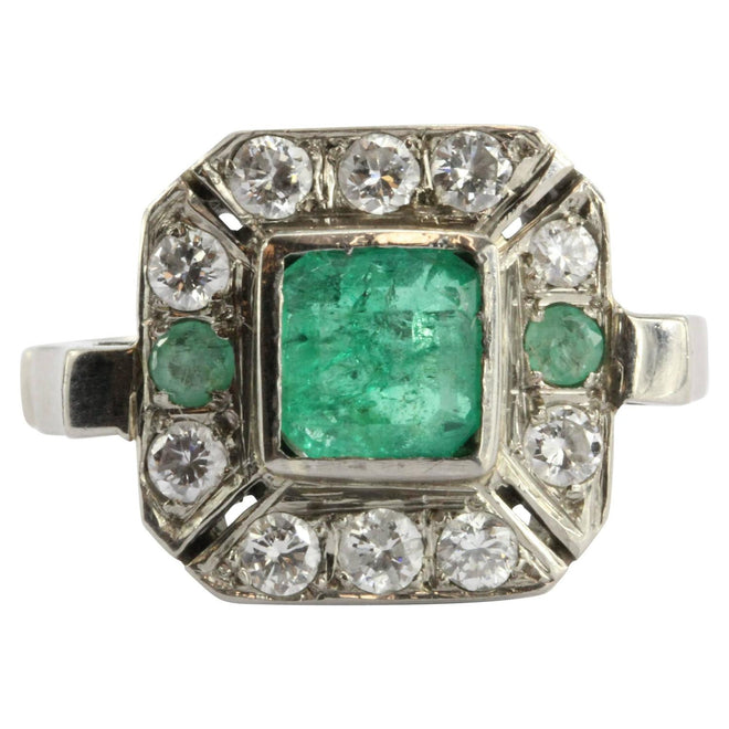 Art Deco Platinum Emerald & Diamond Ring - Queen May
