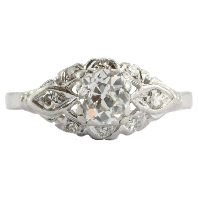 Art Deco Platinum 1 CTW Old Mine Cut Diamond Engagement Ring - Queen May