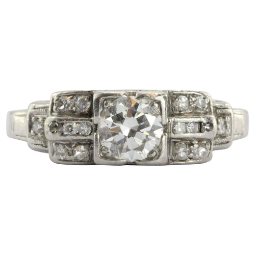 Antique Art Deco Platinum & Transition Cut Diamond Engagement Ring - Queen May
