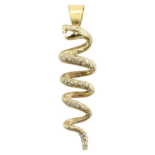 14K Gold Custom Made Diamond Encrusted Twisted Snake Pendant - Queen May