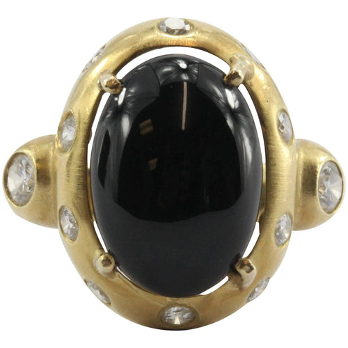 18K Gold Brushed Finish Black Onyx & Diamond Ring - Queen May